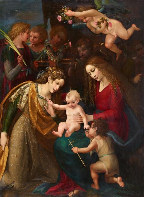Master of the Stockholm Pietà - Mystic Marriage of Saint Catherine with the Infant Saint John the Baptist and Angels