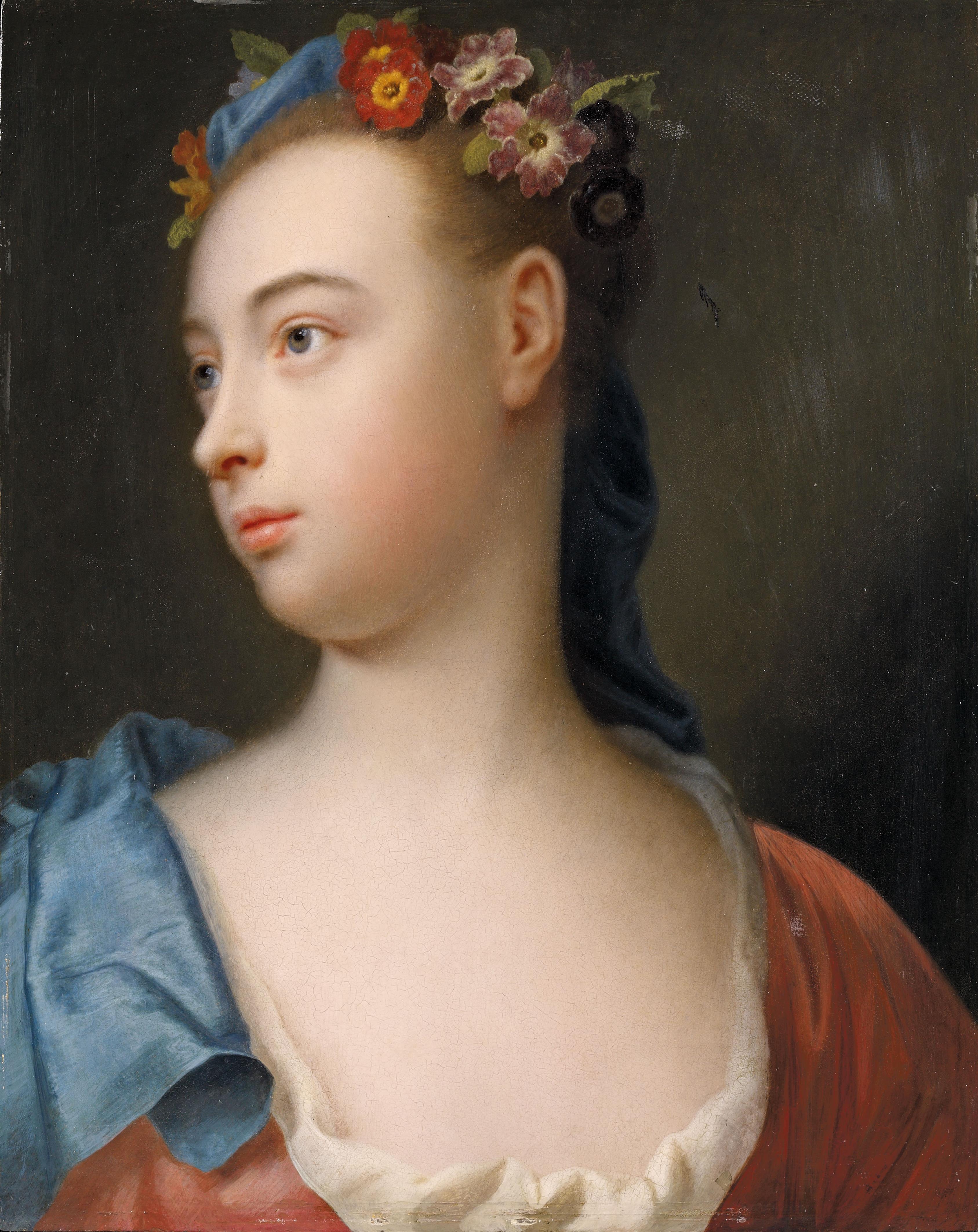 Balthasar Denner - Bildnis einer jungen Dame mit Blütenkranz im Haar - image-1