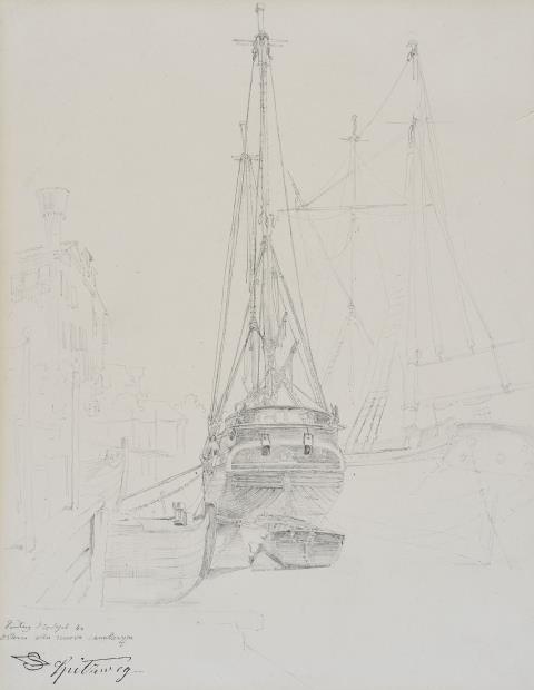 Carl Spitzweg - Sailing Ships in a Venetian Canal
