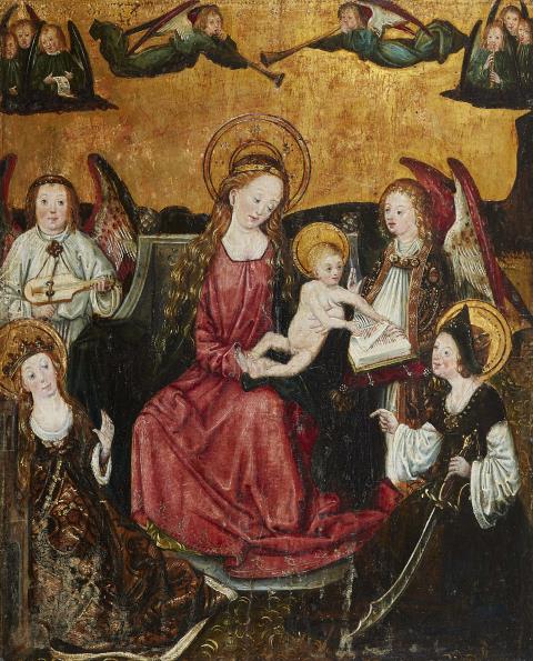 Oberrheinischer Meister des späten 15. Jahrhunderts - Maria mit Heiligen und Engeln