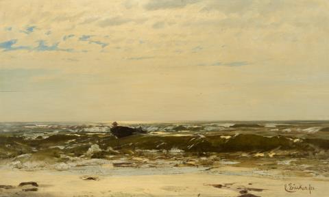 Eugène Gustav Dücker - Ostseestrand mit Blick auf das Meer und einem Boot
