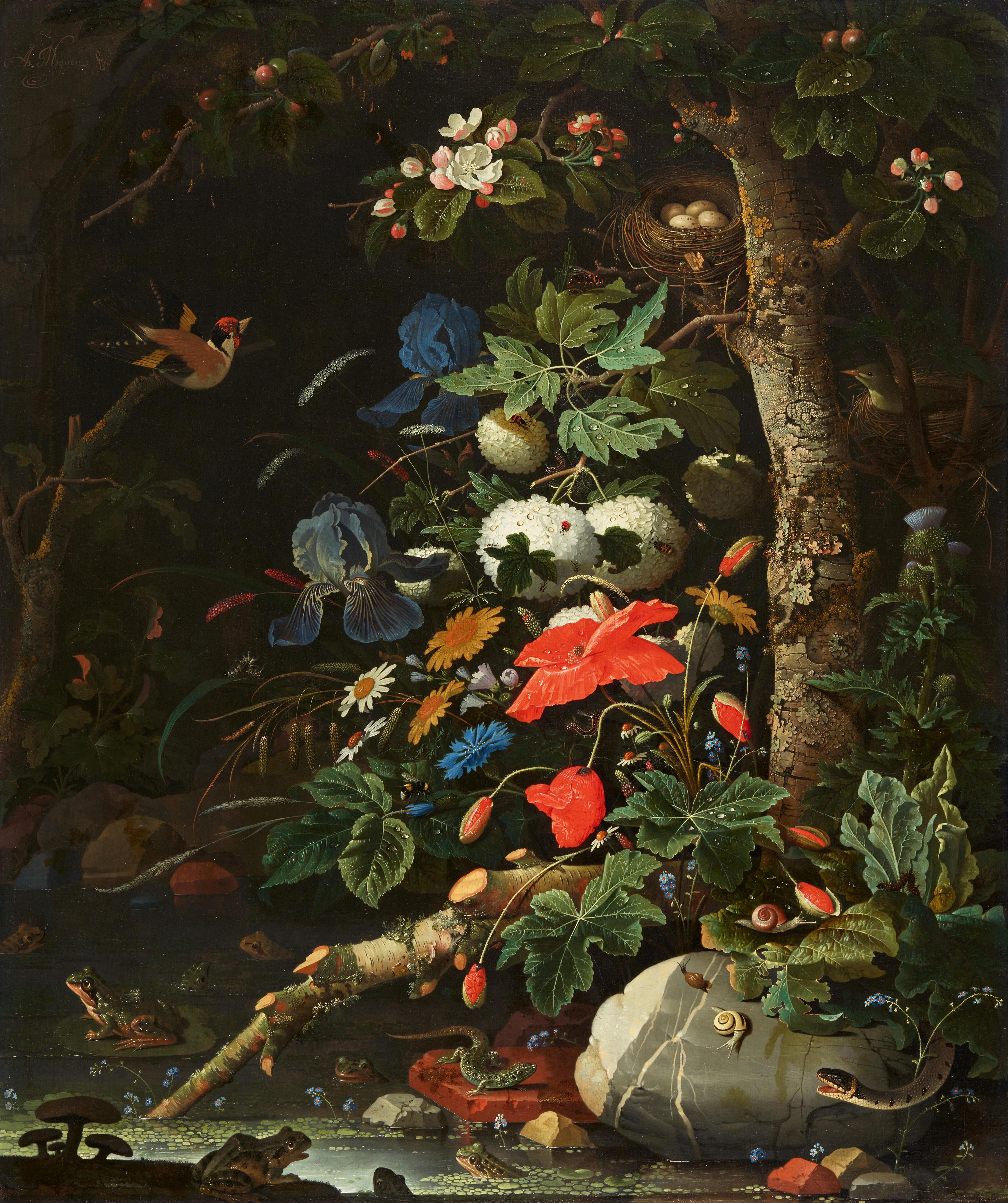 Abraham Mignon - Blumen in Waldlandschaft