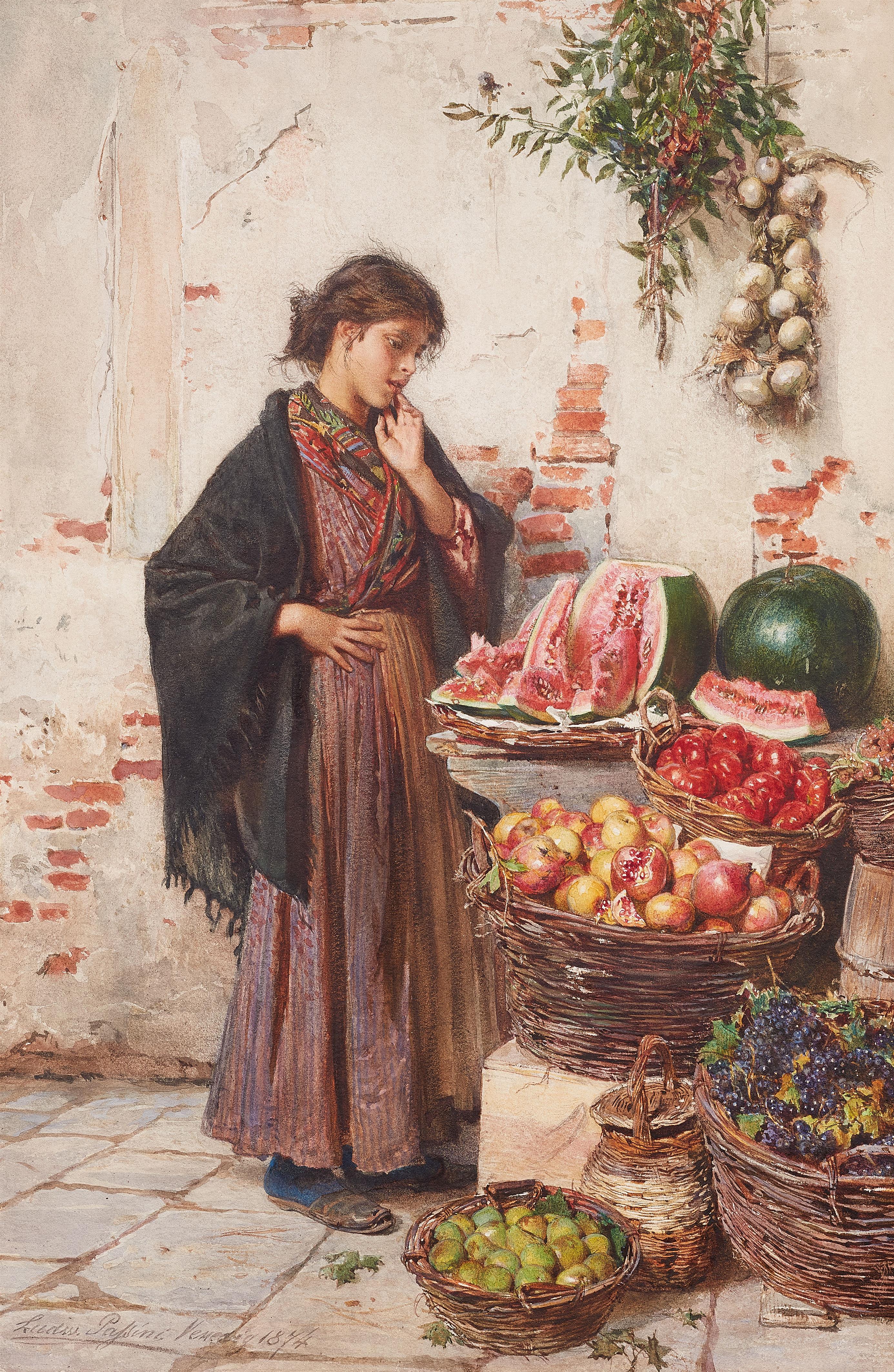 Ludwig Johann Passini - Young Italian Lady at a Fruit Stall - image-1