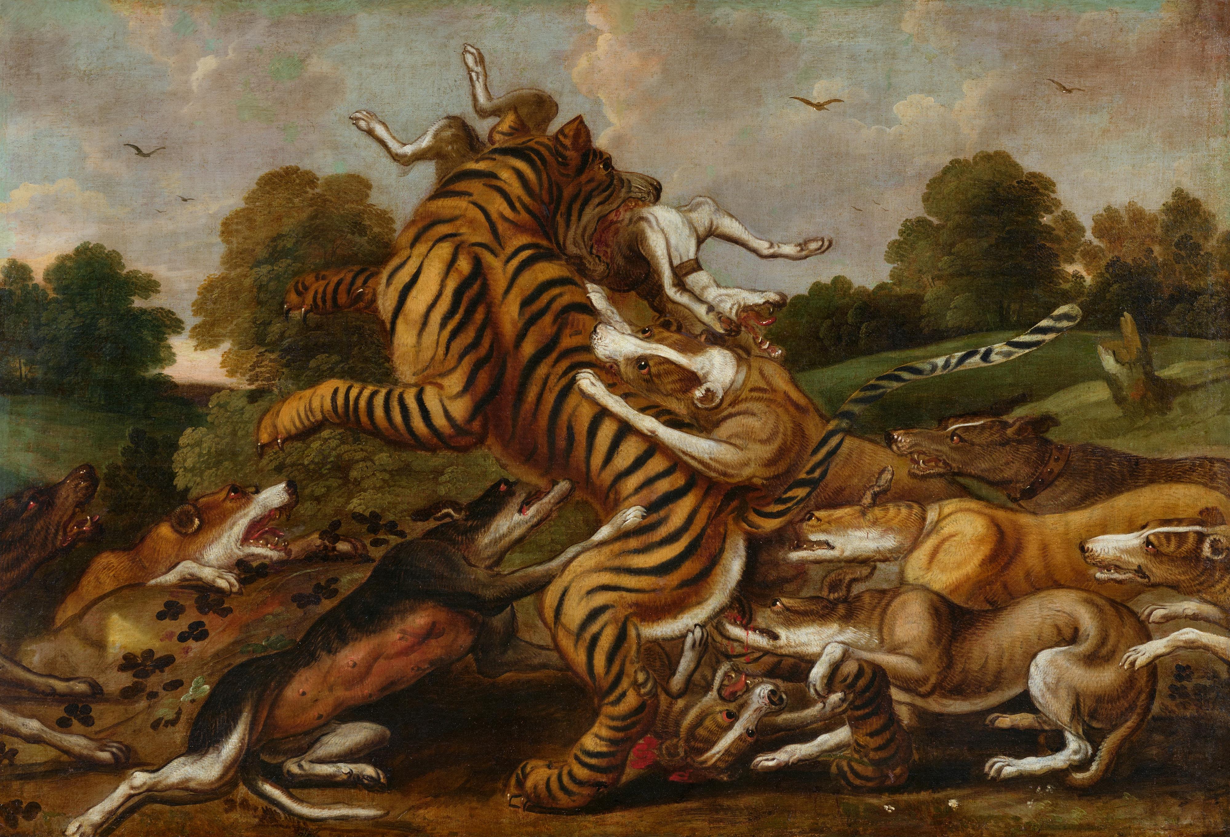 Frans Snyders, Umkreis - Hunde greifen einen Tiger an - image-1