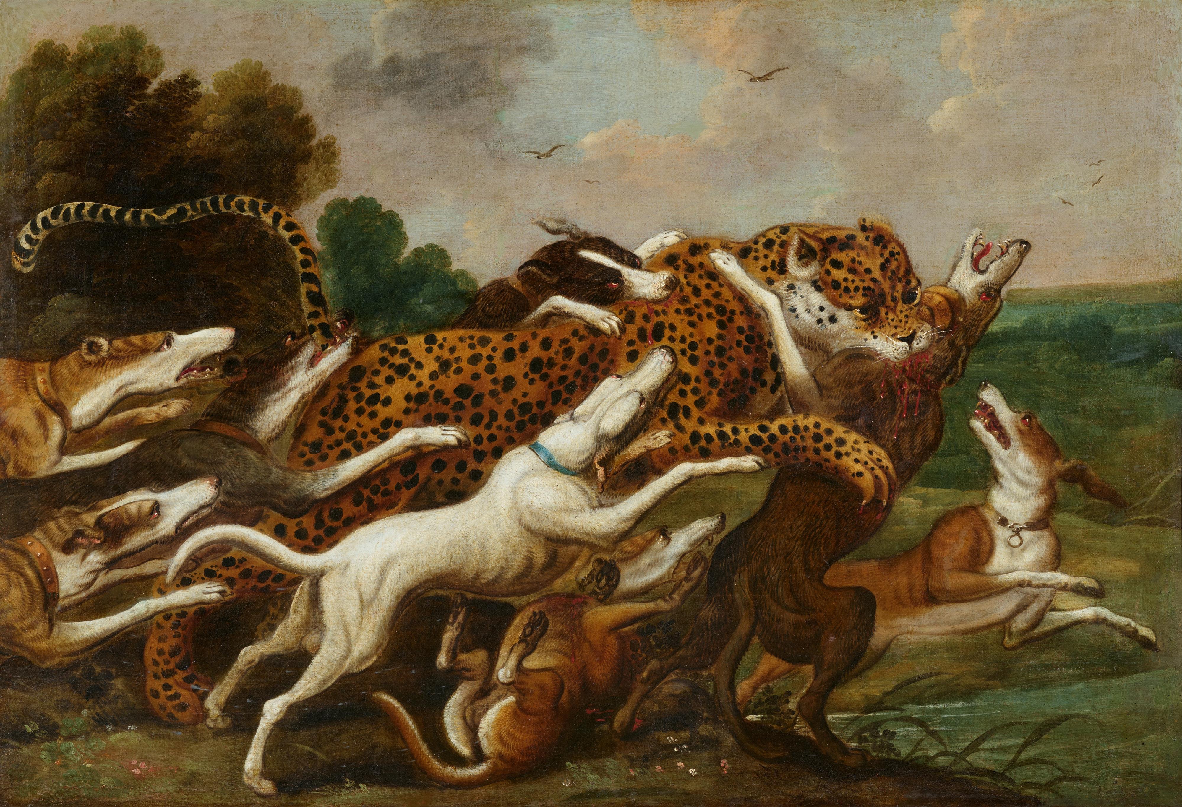Frans Snyders, Umkreis - Hunde greifen einen Leopard an - image-1
