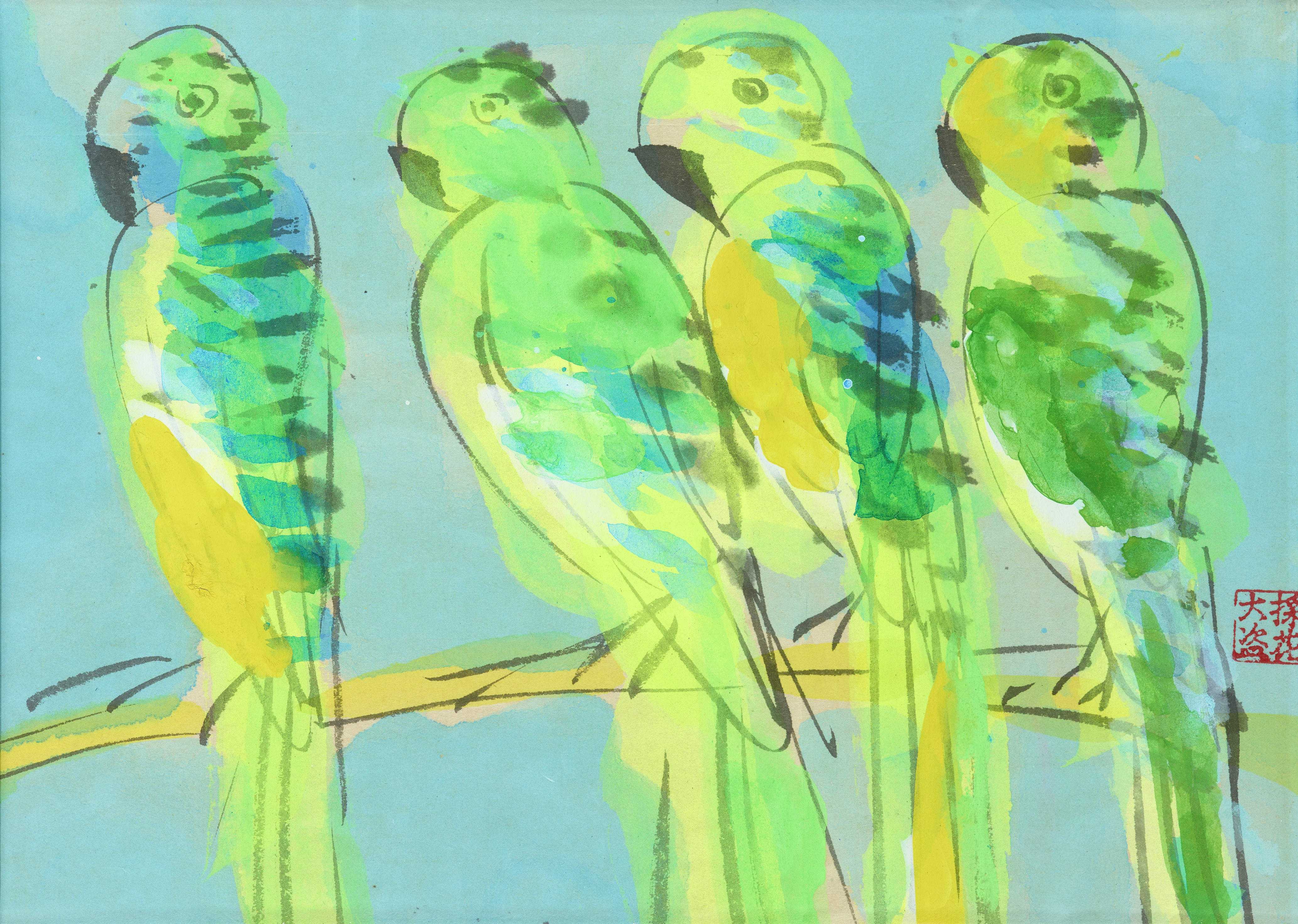Walasse Ting - Untitled (parrots). - image-1