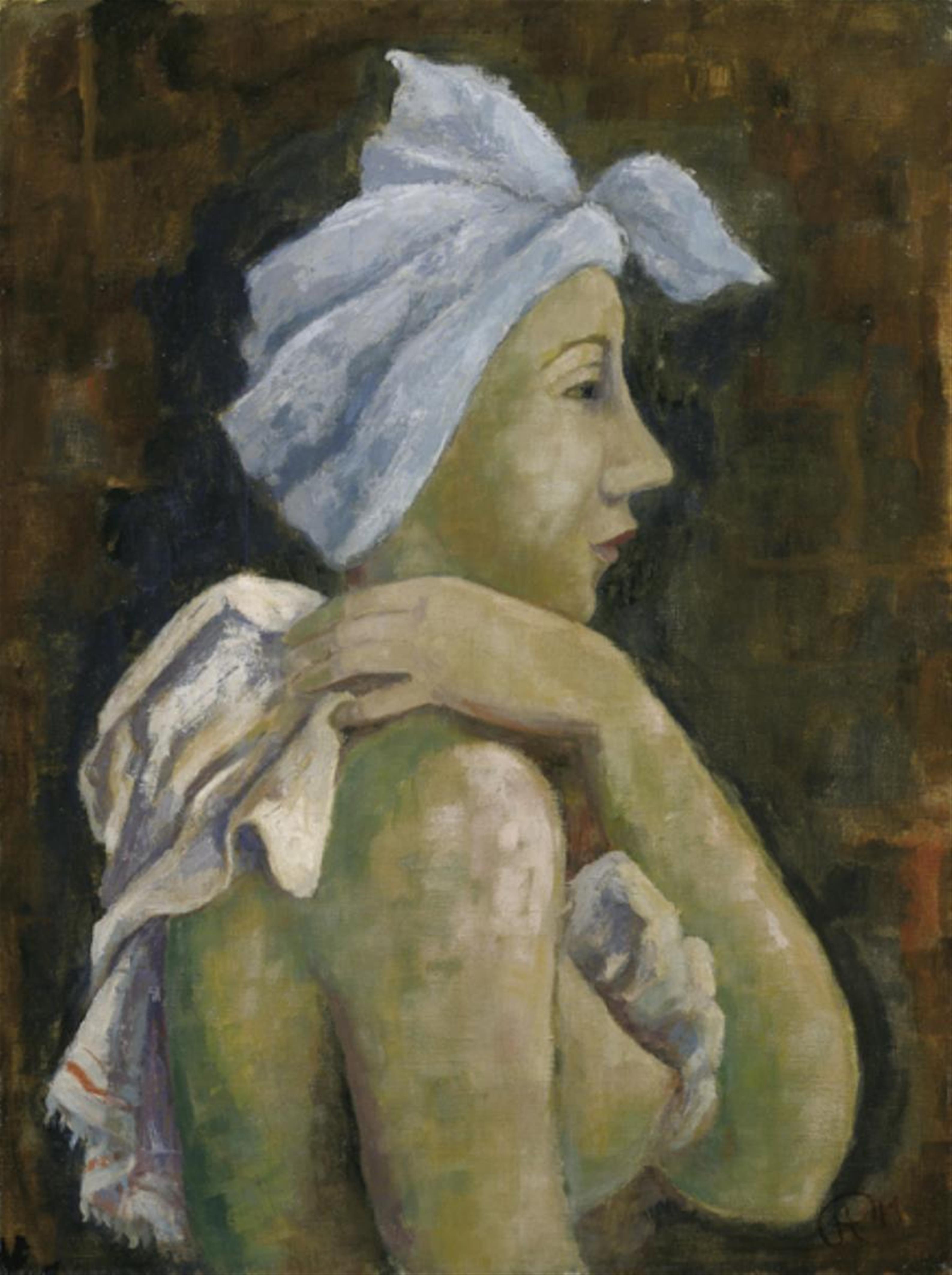 Karl Hofer - Sich Abtrocknende mit Turban (Brustbild eines Mädchens, Rechtsprofil) - image-1