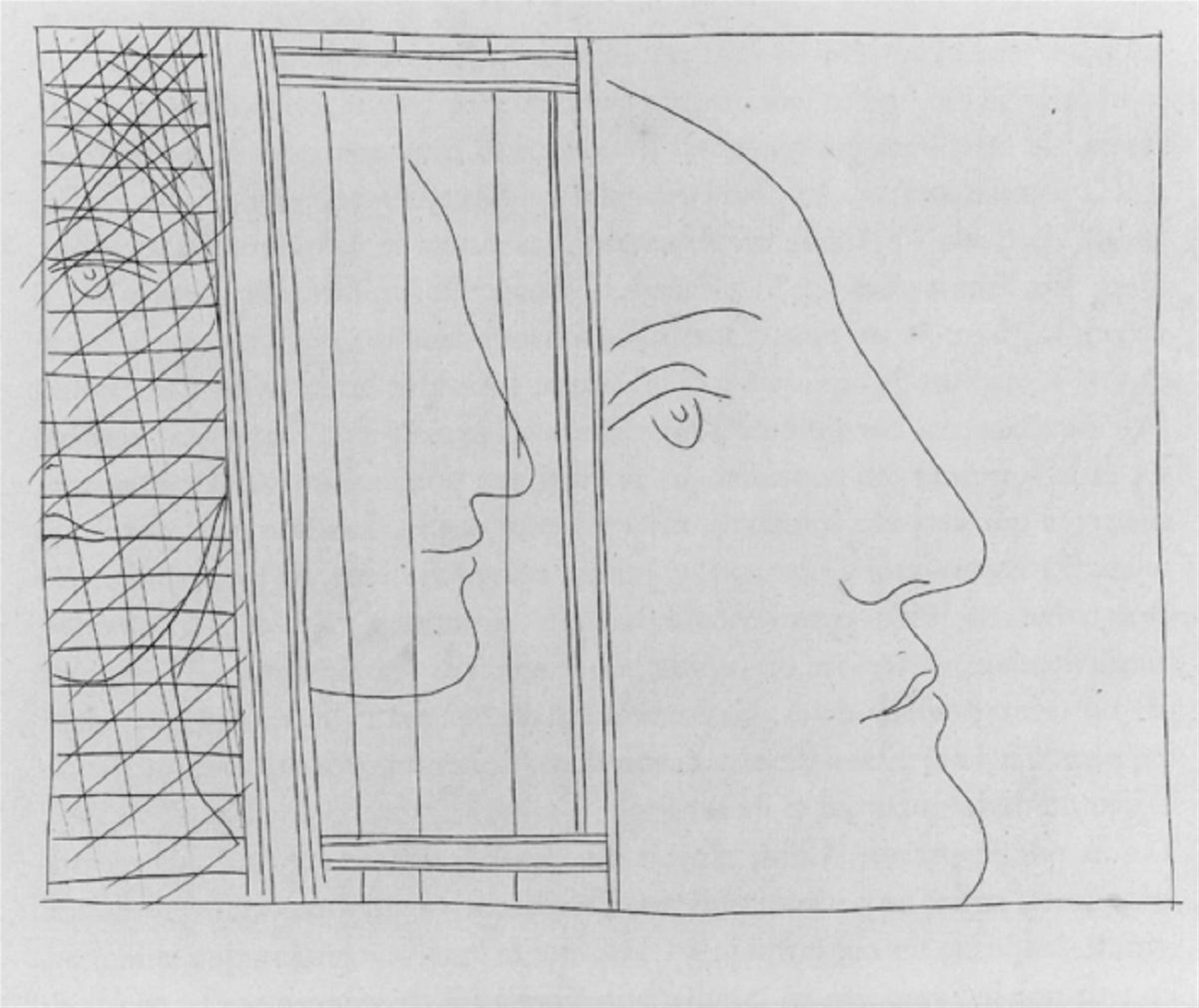 Pablo Picasso - Trois Fragments de Têtes. Femme assise et Cheval. Deux Lutteurs observés par trois femmes nues - image-1