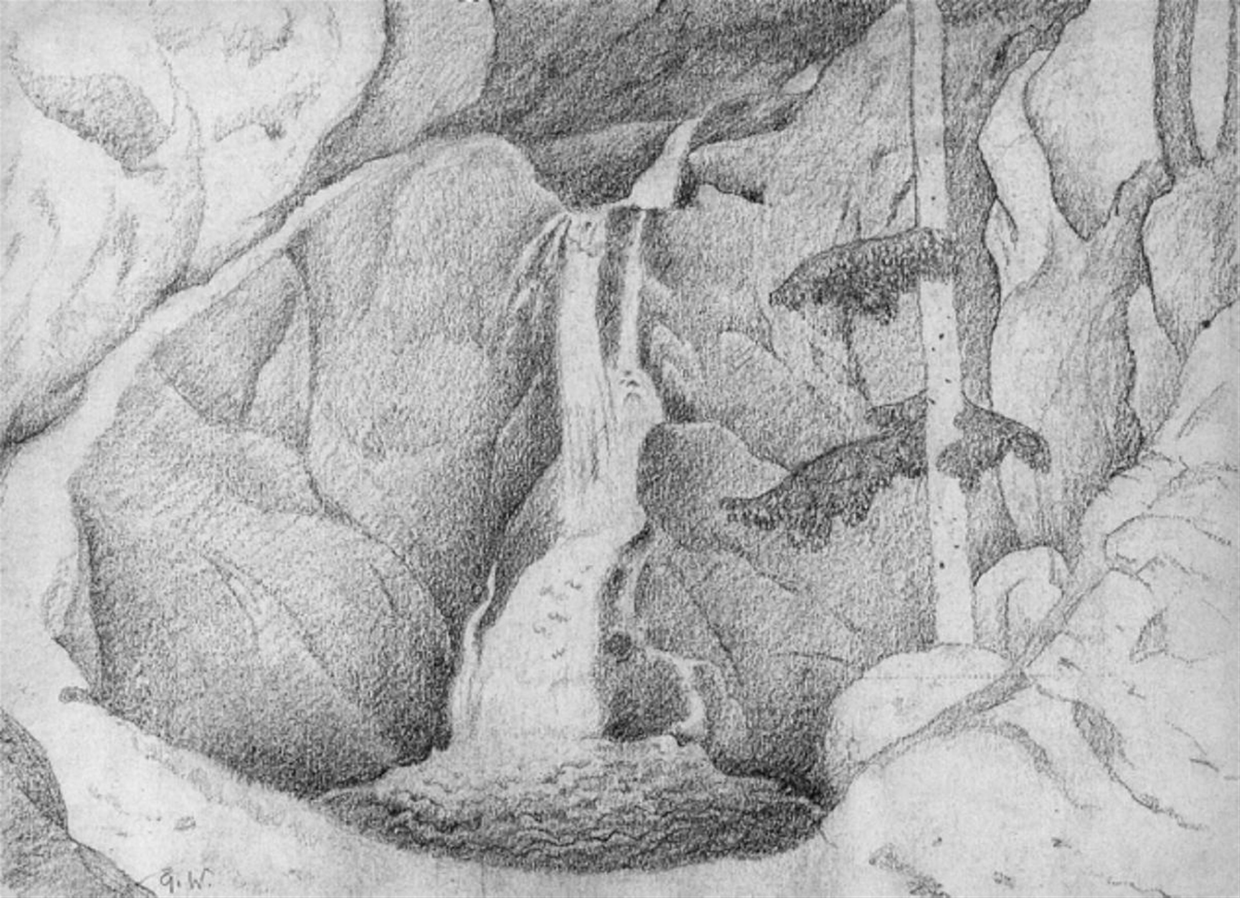 Gustav Wunderwald - Waldstück mit Wasserfall - image-1