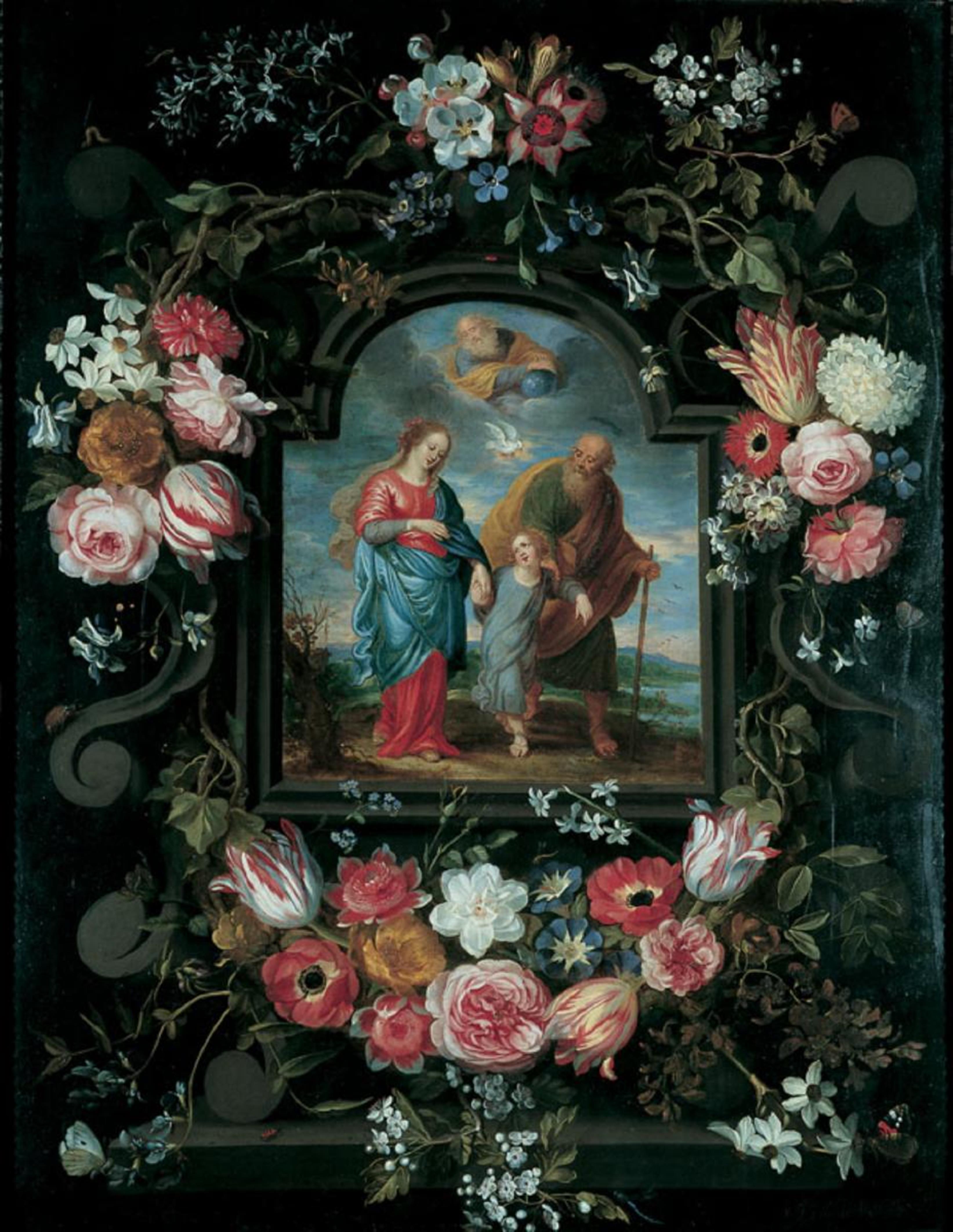 Jan Brueghel d. J. - BLUMENGESCHMÜCKTE KARTUSCHE MIT DER HEILIGEN FAMILIE. - image-1