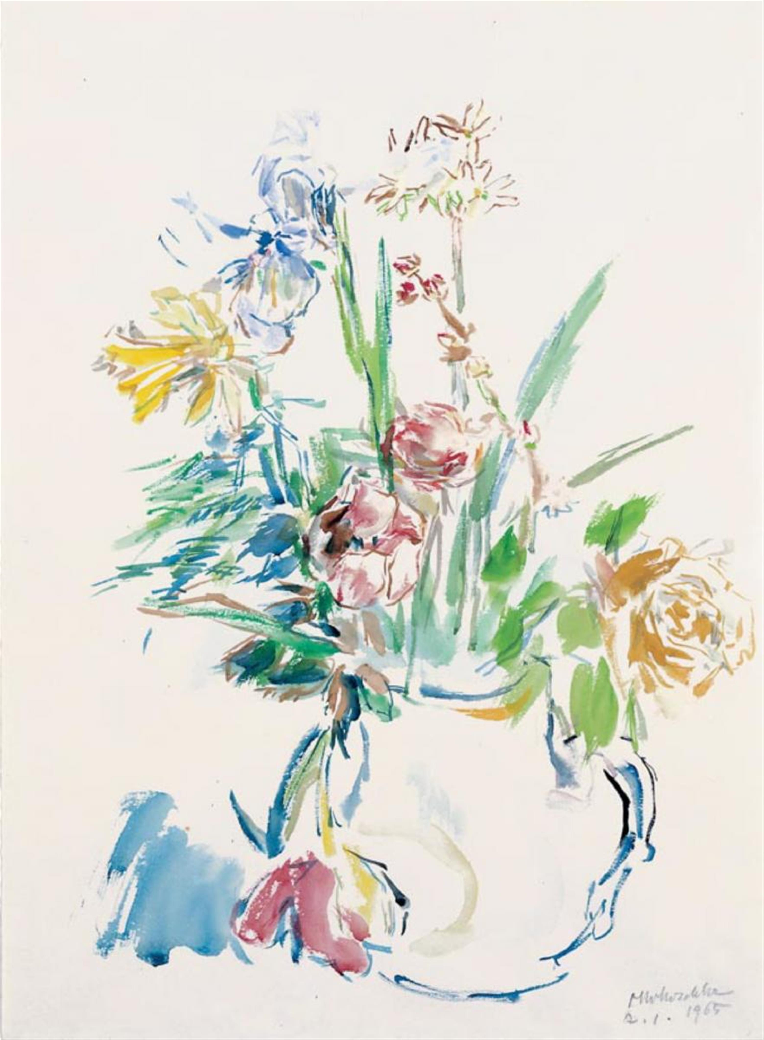 Oskar Kokoschka - Frühlingsstrauß mit Iris, Tulpen und Osterglocken in einer Vase - image-1