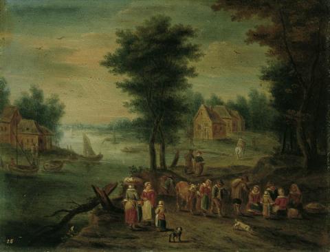 Jan Brueghel d. Ä. - FLUSSLANDSCHAFT MIT BÄUERLICHER STAFFAGE.