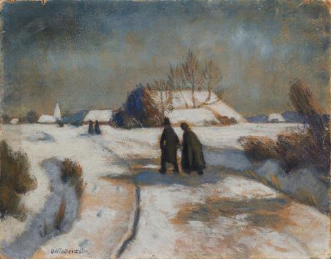 Otto Modersohn - Winter Landscape with Church Goers
