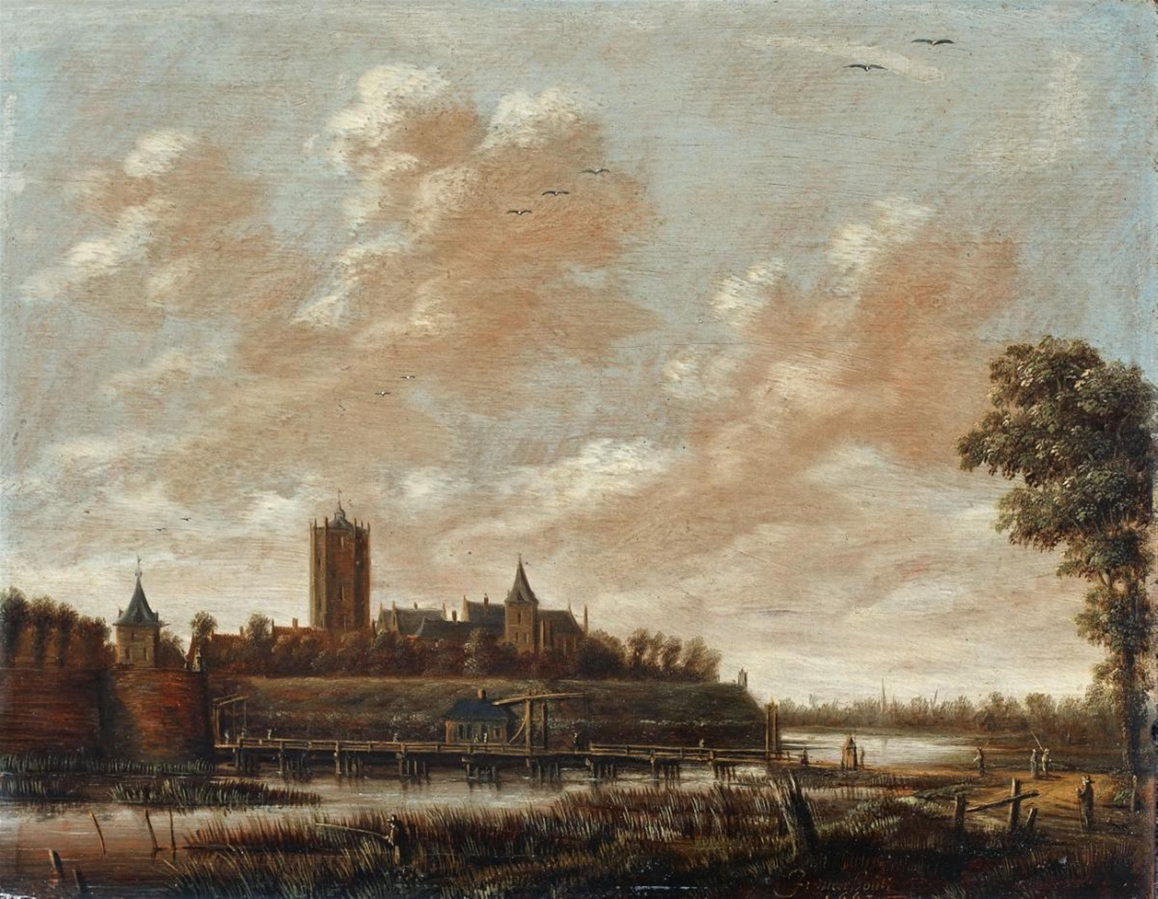 Jan Meerhout - RIVER LANDSCAPE WITH FORTIFIED TOWN