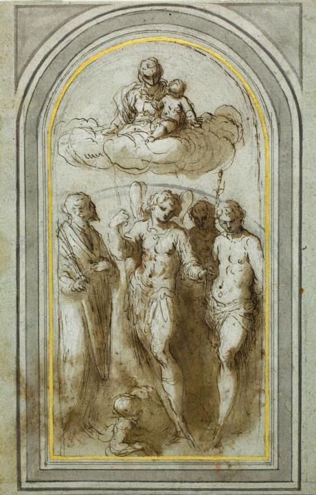 Jacopo Negretti, called Palma Il Giovane - THE VIRGIN APPEARING TO THE SAINTS MICHAEL, SEBASTIAN AND TWO FURTHER SAINTS