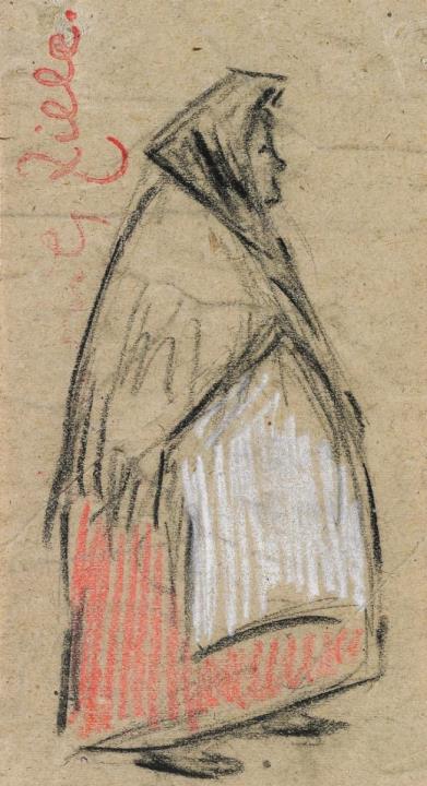 Heinrich Zille - Two drawings: Frau im Fransentuch mit weisser Schürze. Dame mit Hut und Stola - Rückenfigur (Woman with shawl and white apron. Lady with hat and stole - back figure)
