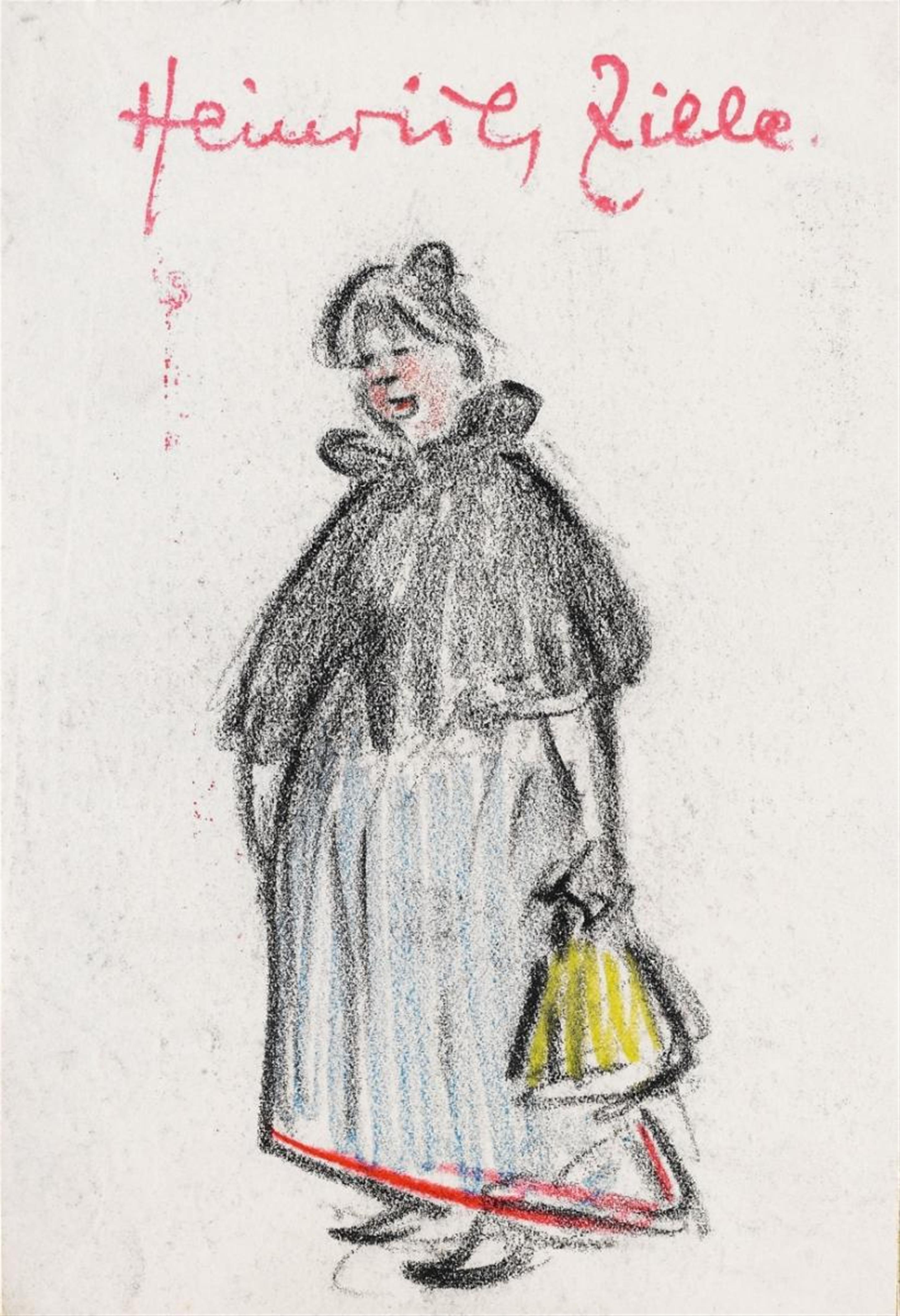 Heinrich Zille - Dienstmädchen mit gelber Tasche (Maid with yellow bag) - image-1