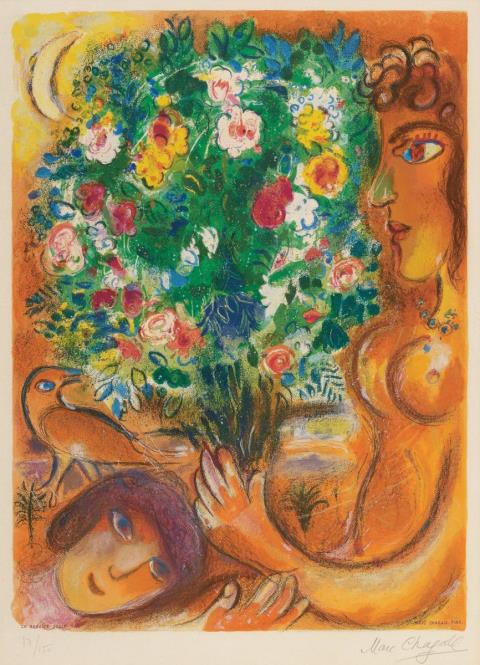 Nach Marc Chagall - Frau mit Strauss