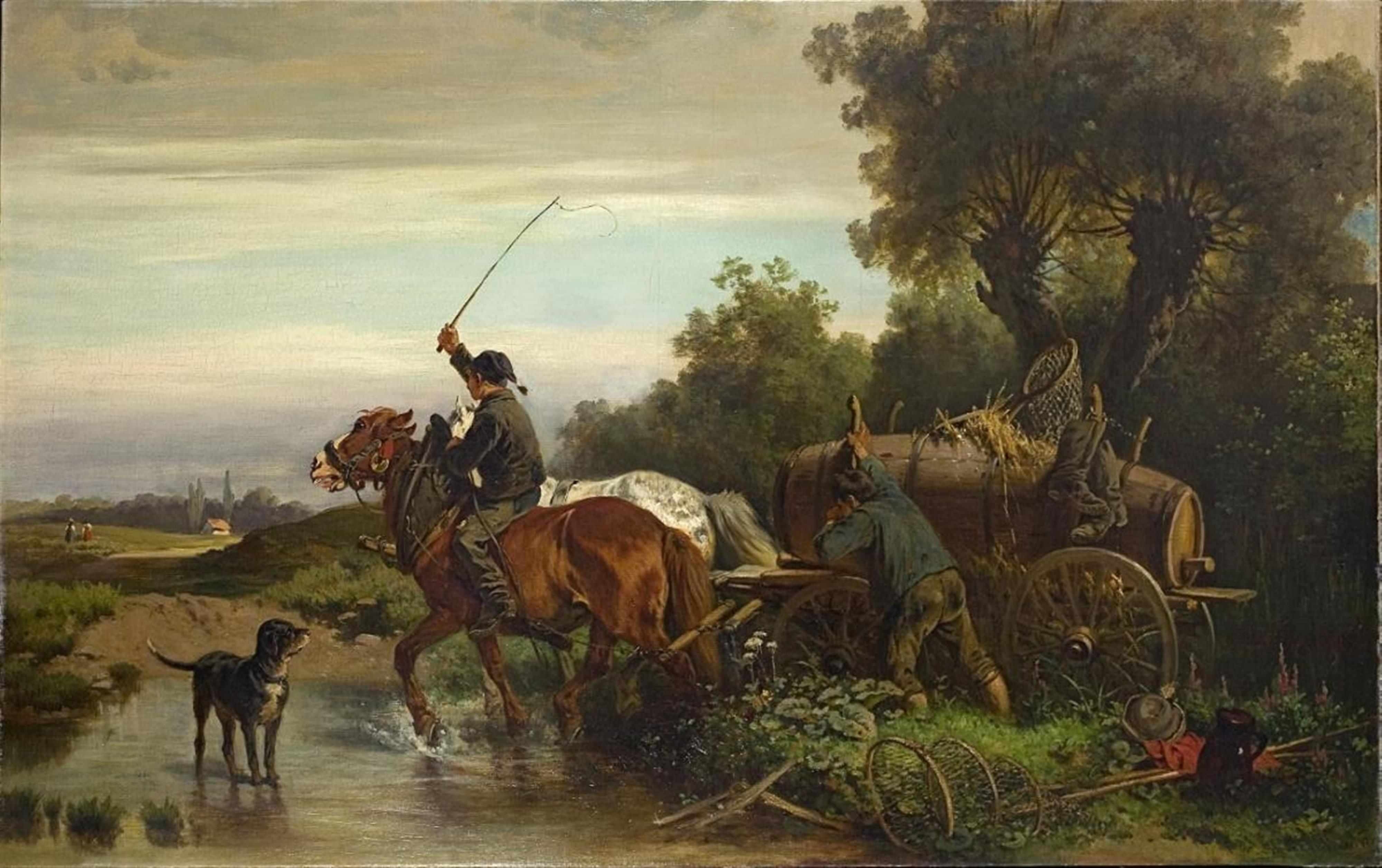 Adolf van der Venne - HORSE TEAM AT A PASSAGE