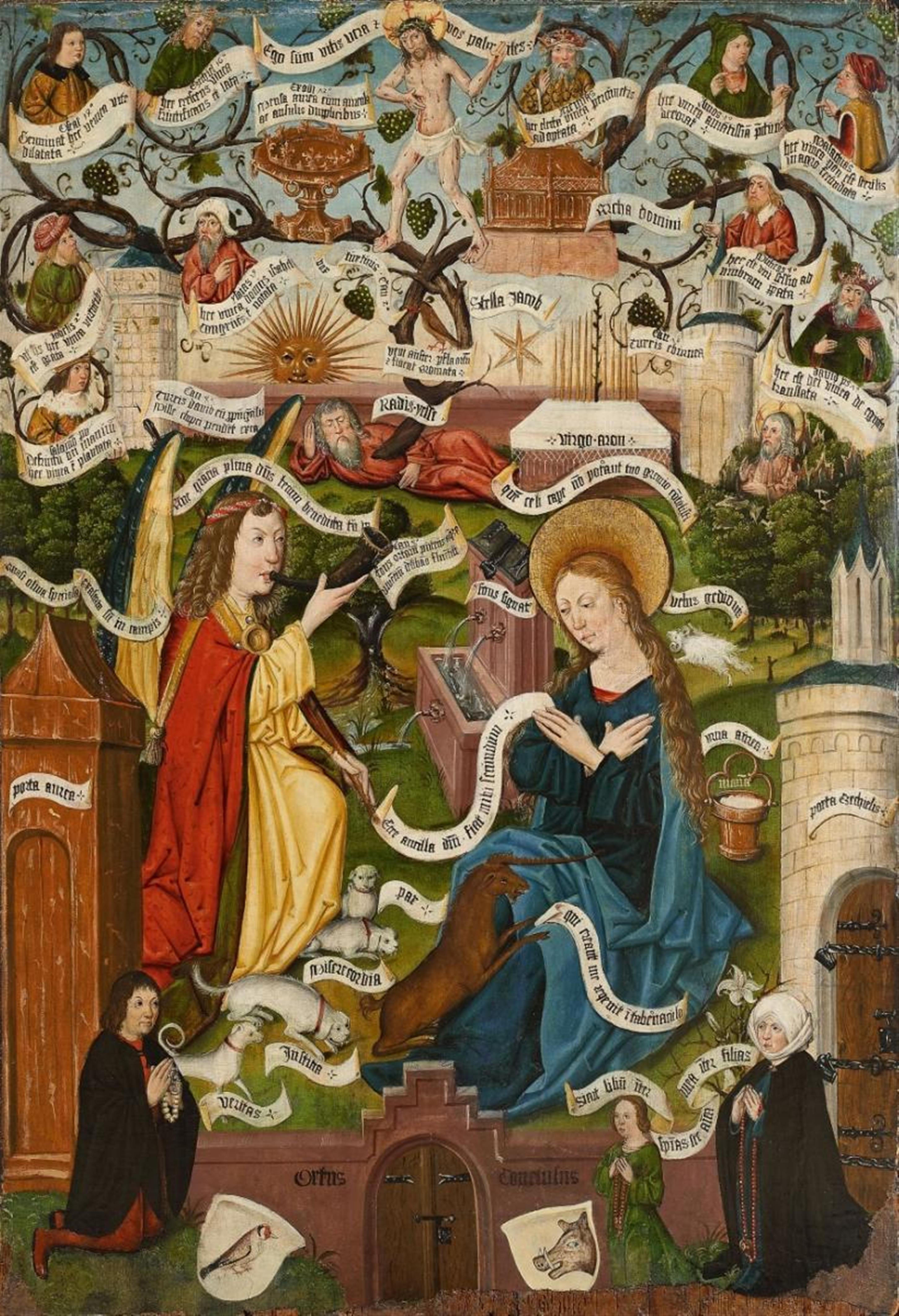 Oberrheinischer Meister Ende 15. Jahrhundert - HORTUS CONCLUSUS MIT EINHORNJAGD UND WURZEL JESSE - image-1
