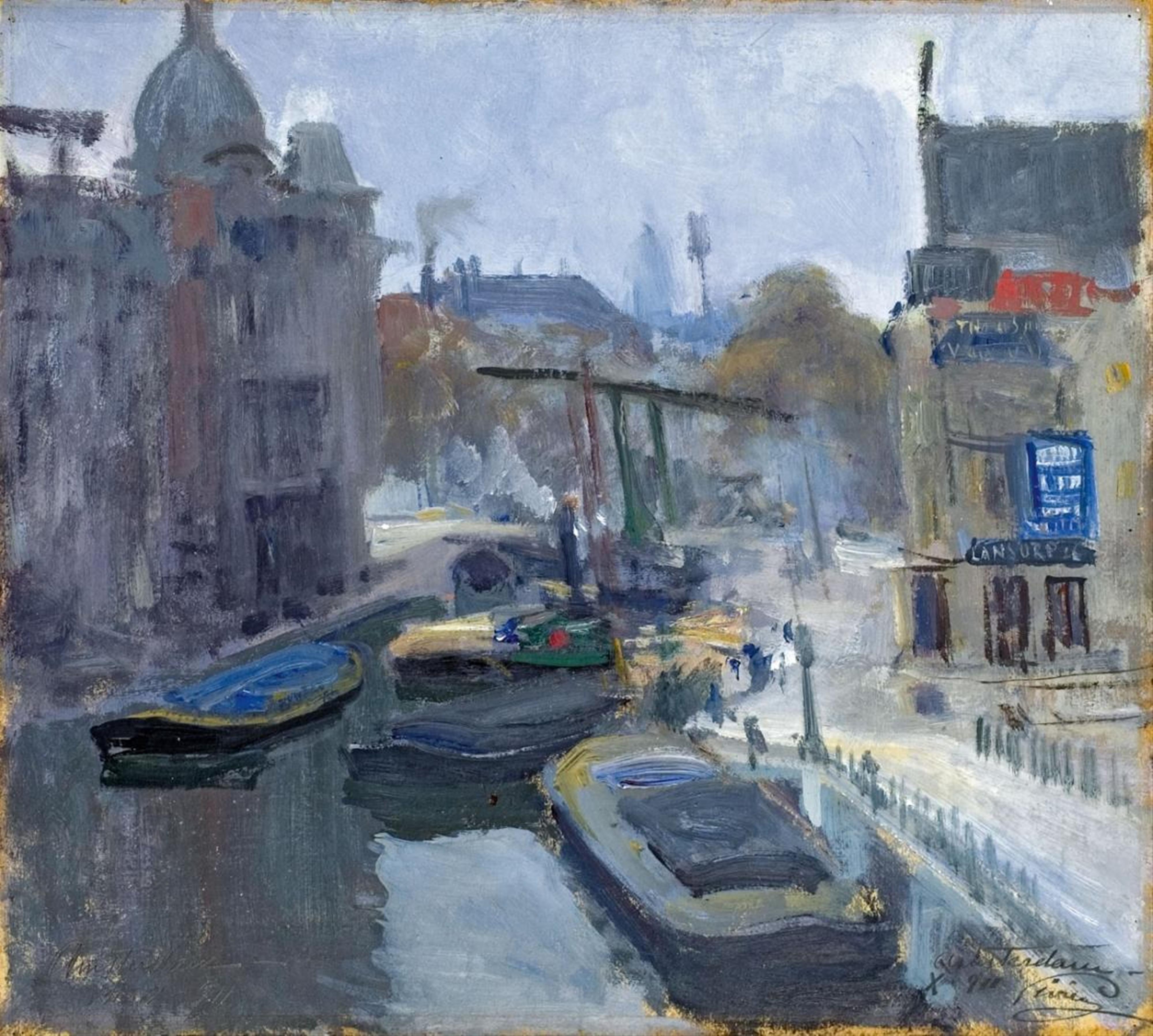 Unbekannter Künstler des frühen 20. Jahrhunderts - EINE GRACHT IN AMSTERDAM - image-1