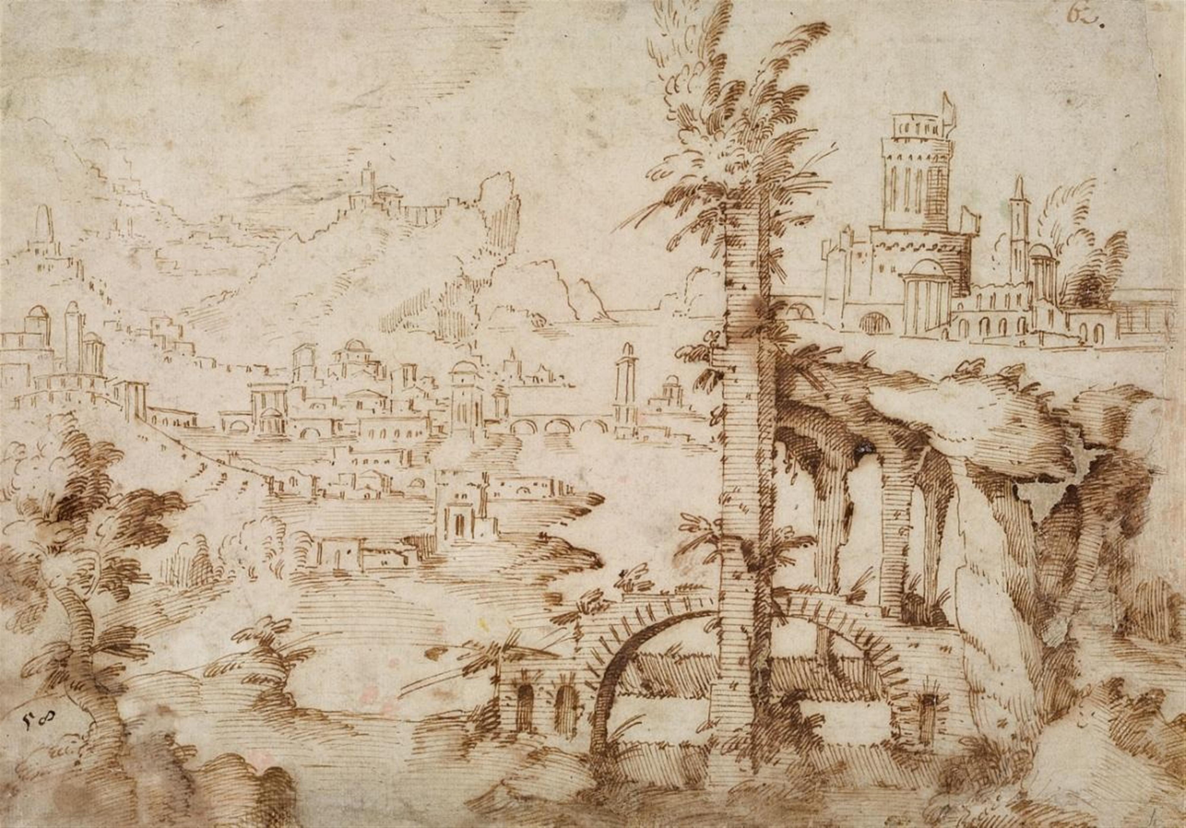 Niederländischer Meister 16.-17. Jahrhundert - LANDSCHAFT MIT ARCHITEKTUR- UND RUINENSTUDIEN - image-1