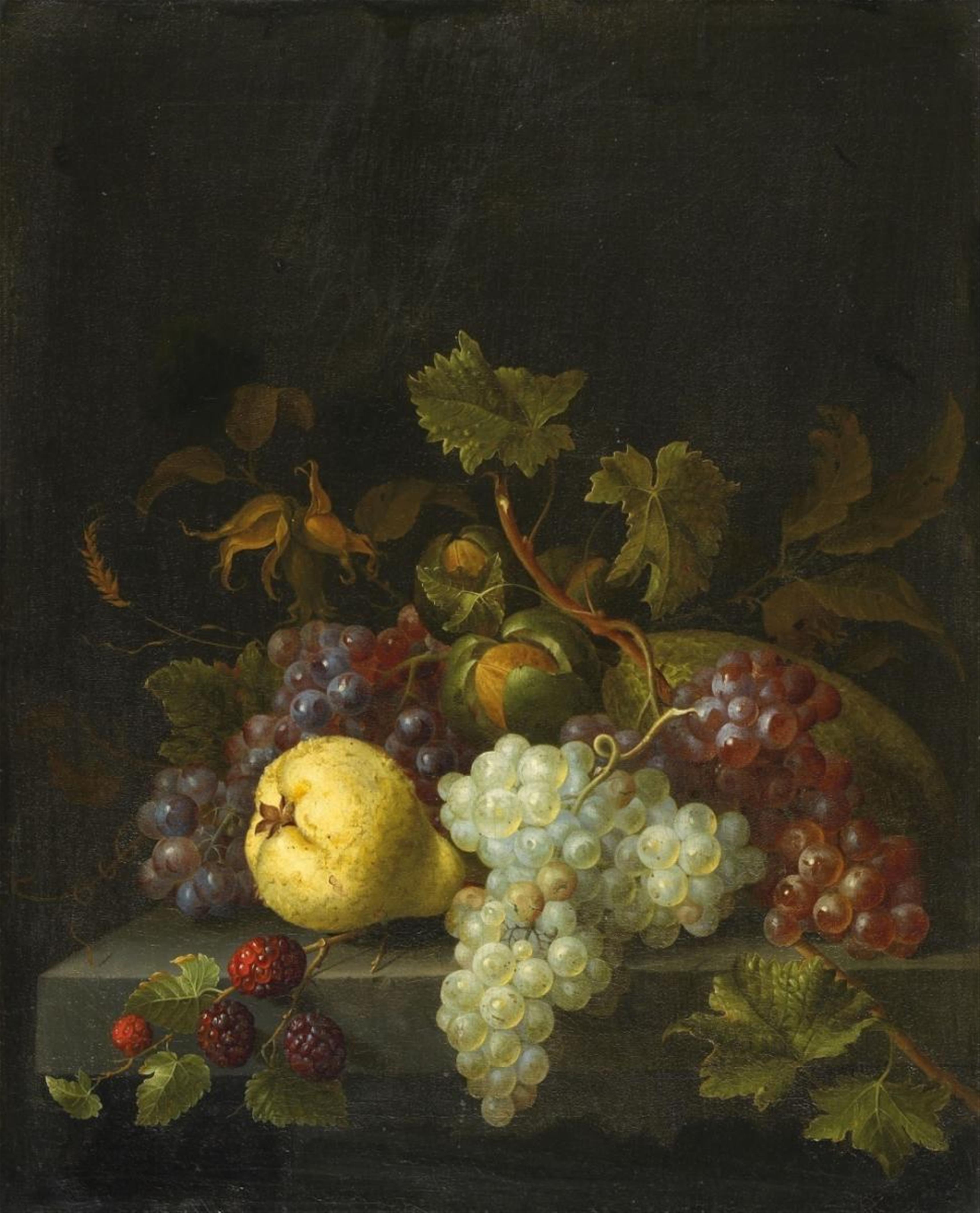 Pieter Gallis - STILL LIFE WITH GRAPES, PEAR, BLACKBERRIES AND NUTS