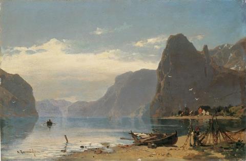 Georg Anton Rasmussen - FJORD LANDSCAPE WITH FISHERMEN