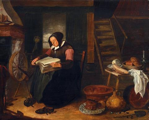 Quiringh van Brekelenkam - INTERIOR WITH A WOMAN READING
