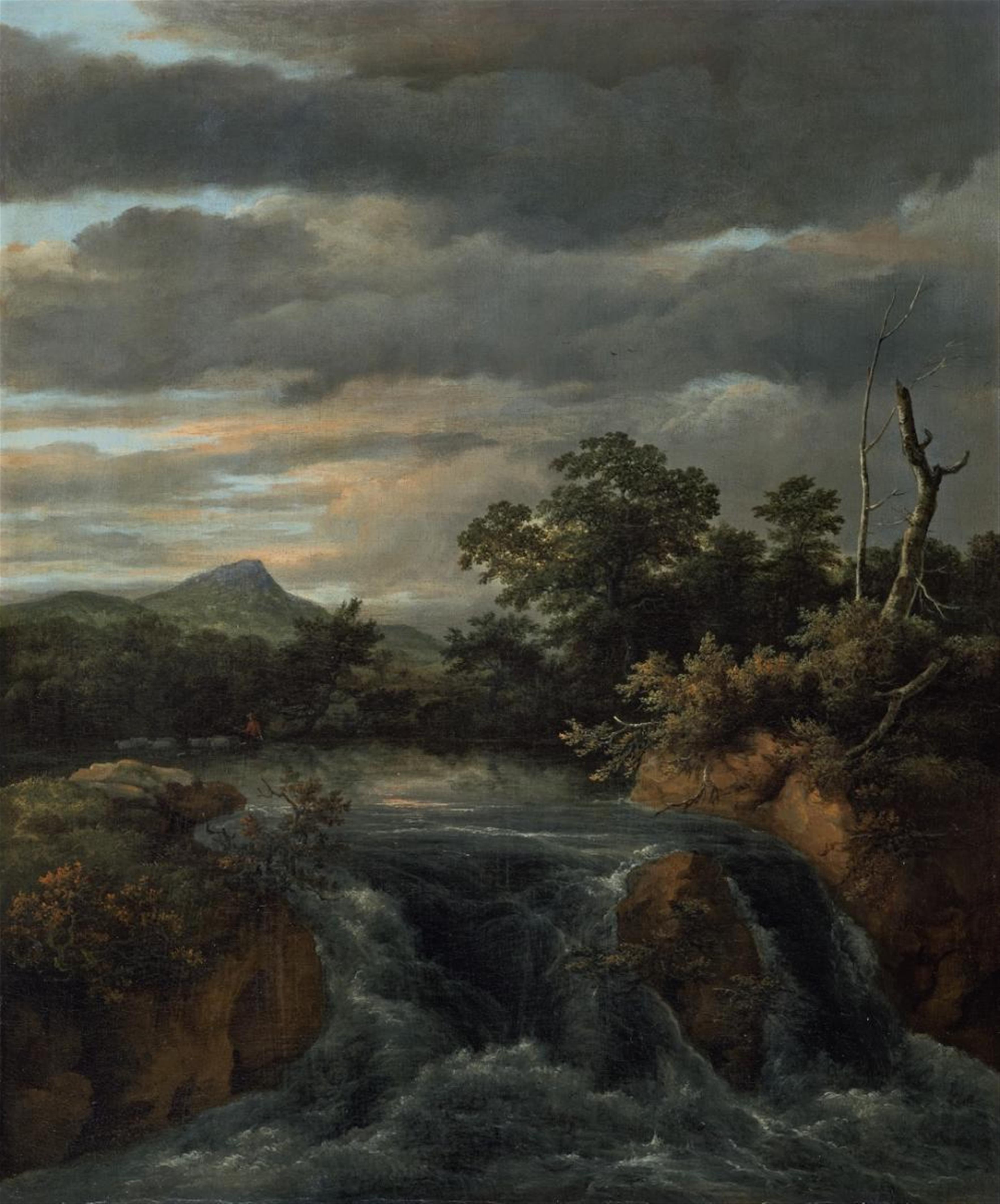 Jacob van Ruisdael - WOODED LANDSCAPE WITH A WATERFALL - image-1