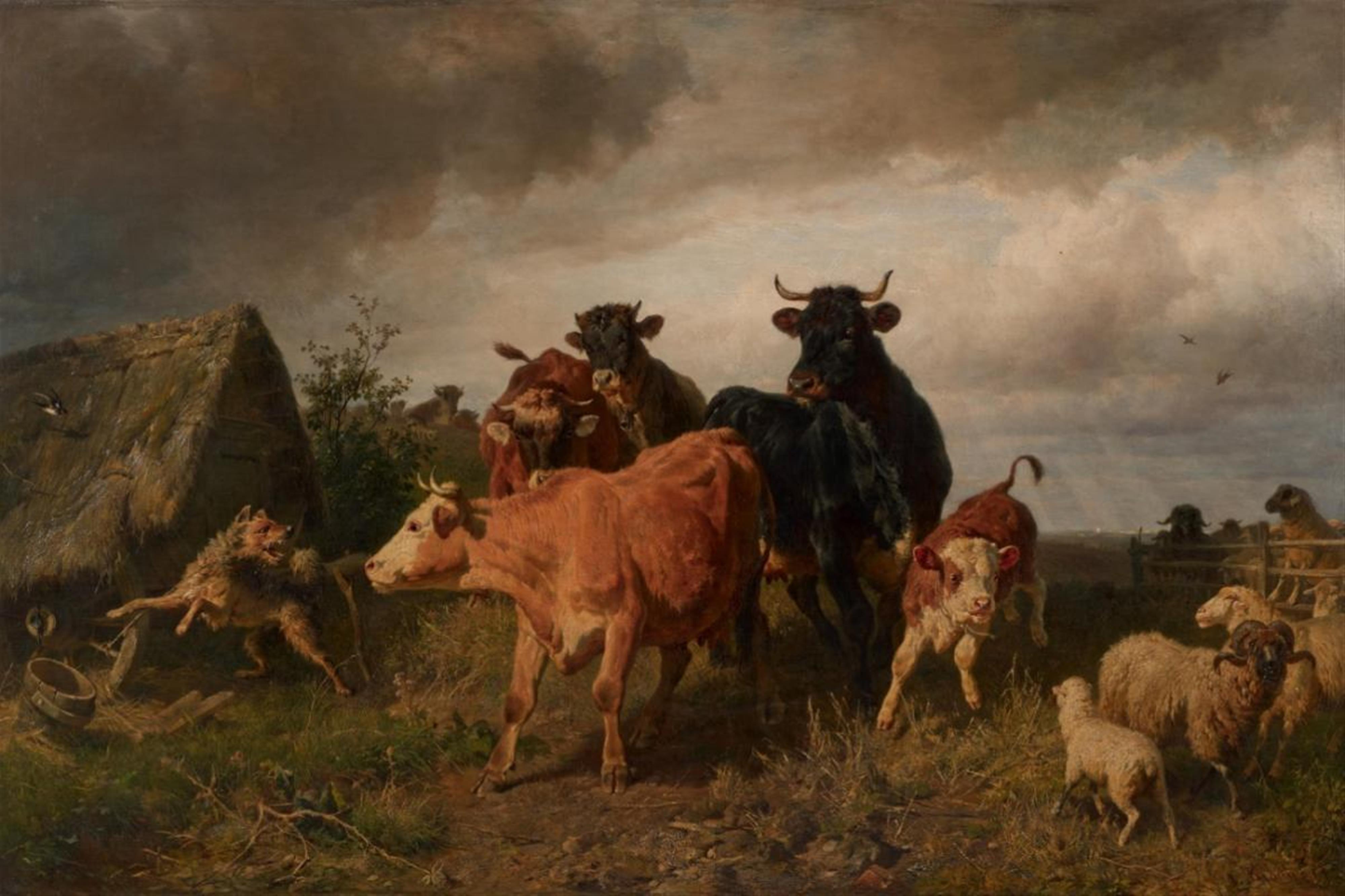 Anton Braith - CATTLE AND SHEEP ON A FIELD