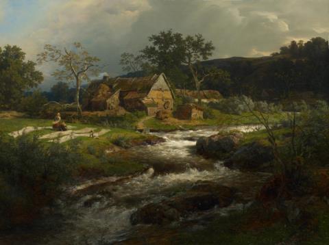 Andreas Achenbach - LANDSCAPE WITH FARM HOUSE AND MOUNTAIN TORRENT
