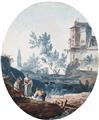 Claude-Joseph Vernet - TWO SOUTHERN MOUNTAIN LANDSCAPES WITH FIGURAL STAFFAGE - image-1