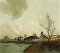 Alexandre Jacob - Autumn Sunlight on the Banks of the Marne Winter Landscape with a Flock of Sheep - image-1
