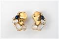A pair of 18 ct gold, diamond, sapphire and moonstone ear clips. - image-3