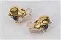 A pair of 18 ct gold, diamond, sapphire and moonstone ear clips. - image-1
