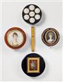 A French tortoiseshell and paste bonbonnière with gilt-framed portraits of French poets - image-1