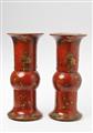 A rare pair of Berlin red lacquer painted faience vases. - image-4