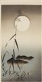 Ohara Shoson - Two otanzaku. a) Two grasshoppers on rice plants. Signed: Koson. Seal: Koson. Publisher: Nishinomiya Yosaku. b) Two ducks sleeping on water beneath a full moon. Signed: Koson. S... - image-2