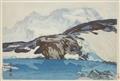 Yoshida Hiroshi - a) 26.9 x 39.3 cm. Title: Buraitohorunyama; Breighthorn [sic] (in pencil). View of mountains, glacier and lake. Signed: Yoshida; Hiroshi Yoshida (in pencil). Seal: Edelweiss. Ji... - image-1