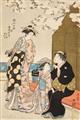 Torii Kiyonaga
Katsukawa Shunshô and - a) Two chuban. Yoshiwara hakkei. Man arrives at Yoshiwara. Fukagawa hakkei. A man and two women strolling. Signed: Katsukawa Shunsho ga; Shunsho ga. b) Oban. The courtesan Niote... - image-4