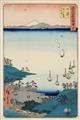 Utagawa Hiroshige - Two oban. Series: Gojusan tsugi meisho zue. Signed: Hiroshige hitsu. Publisher: Tsutaya Kichizo. Censor: aratame. Date: 7/1855. a) No. 15. Yoshiwara, Fuji no numa ukishima ga ha... - image-3