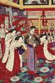 Toyohara Chikanobu - Three oban triptychs. a) Audience at the Imperial Palace.The Emperor and Empress at the race track. The Emperor and Empress watching school boys during their morning gymnastics.... - image-2