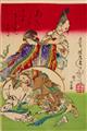 Tsukioka Yoshitoshi - Oban triptych. Title: Shichifukujin tawamure no zu. The seven gods of good fortune making merry. Signed: Oju Yoshitoshi giga. Seal: Yoshitoshi no in. Publisher: Inoue Shigehei. ... - image-4