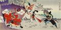 Masayuki
Nakazawa Toshiaki - Five ôban triptychs. Battle scenes, most on horseback, and other acts of war. Signed: Masayuki (ga); : ôju Hideaki. Publisher: Chôda? Chôjirô. Date: 1896 (Meiji 29). (5) - image-3
