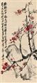 Wu Changshuo - Peach blossoms and rock. Inscription, signed Lao Fou and sealed Wu Junqing and Kutie. Hanging scroll. Ink and colours on paper. In addition: Bamboo. Scroll by Li Yinlong, signed... - image-1