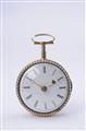 A gold enamel openface repeating pocket watch. - image-2