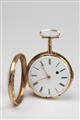 A gold enamel openface repeating pocket watch. - image-3