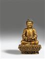 Große Figur des Buddha Shakyamuni. Bronze mit Vergoldung. Ming-Zeit, 17. Jh. - image-1