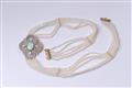A 14k gold, platinum and cultured pearl choker with an Edwardian buckle - image-4